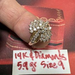 14K Solid Gold DIAMONDS 💎 RING For Wedding 5.9Gr Size 9
