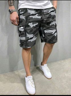 Manfinity Camouflage Cargo Shorts, Polyester Pockets Drawstring Men L (COD087)