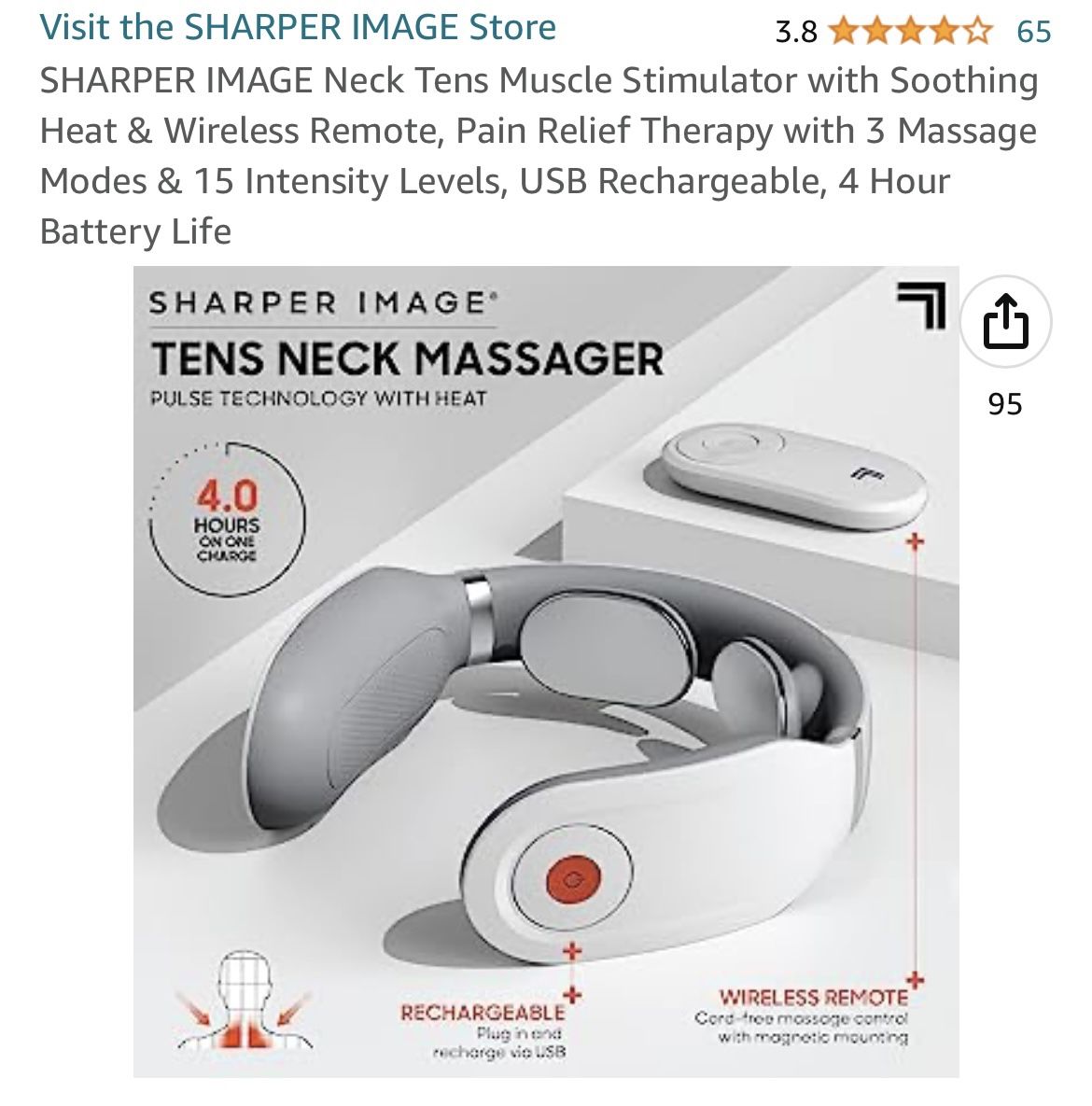 Sharper Image Neck Tens Massager With Pulse Technology And Heat