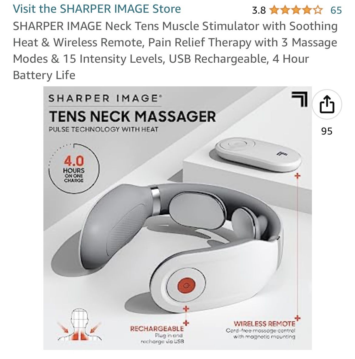 Sharper Image Neck Tens Massager with Pulse Technology and Heat