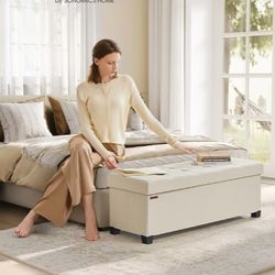 Storage Ottoman Bench, Foldable Foot Rest with Legs, 15 x 43 x 15.7 Inches, End of Bed Bench, Storage Chest, Load up to 660 lb, for Living Room, Bedro