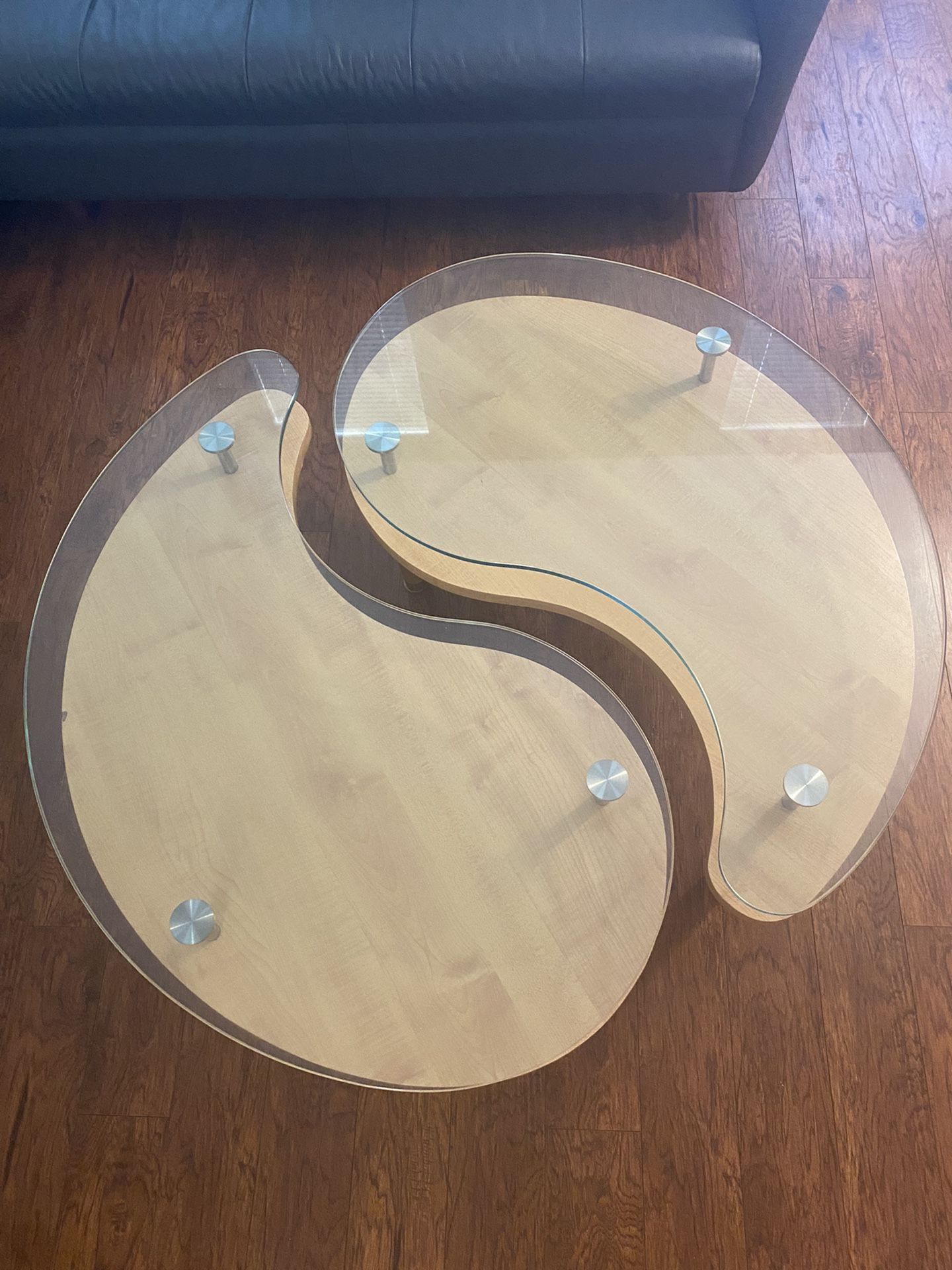 Wood & Glass Yin Yang Coffee Table Set