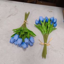 BRWH-B08NPL1CG5   Mandy's Artificial Tulips 20 Stems Light Blue PU Faux Flowers for Valentine's Day and Easter Decorations Wedding Home Decor 13.5 Inc