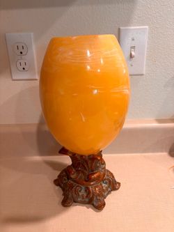 Orange Swirl Glass Vase with Ornate Base