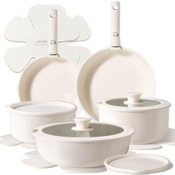 CAROTE Ceramic Cookware Sets, Pots and Pans Set Non Stick Non Toxic, Induction Cookware, Kitchen Cookware Sets, Pots Set for Healthy Coooking 15PCS, W