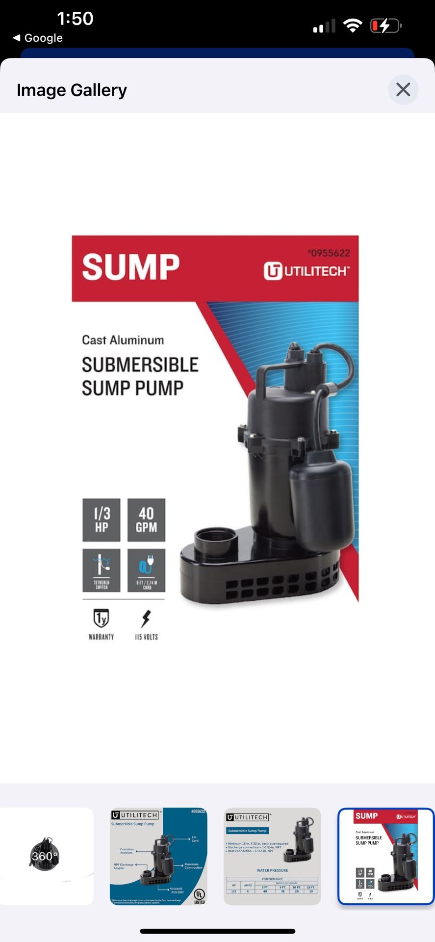 Utility Tech submersible sump pump