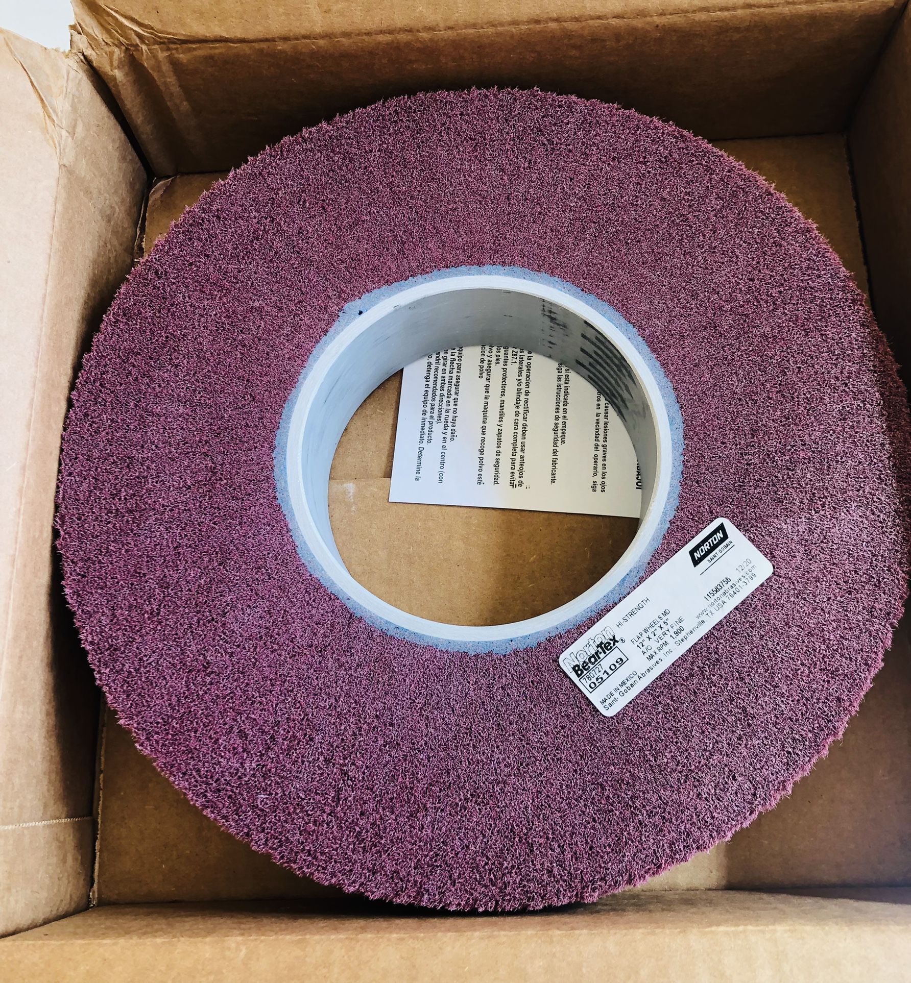 WOW! Norton 05109 Bear-Tex 12" x 2" x 5" Non-Woven Flap Wheel A/O Very Fine Grit