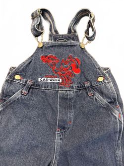 Vintage Disney Mickey Denim Cotton Overalls- Car Wash Embroidery