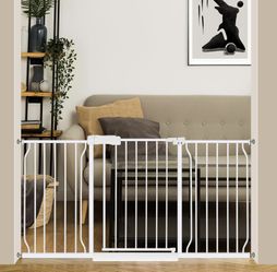 Extra Wide Baby Gate 57.5-62.2 Pressure Mounted,Child Dog Pet Safety Gates with Walk Through Door for Doorways Stairs No Drilling in Door,White