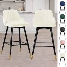 ES298 $50  Set of 2 360°Swivel Counter Height Bar Stools with Back, Velvet Height Stools with Arm,Kitchen Bar Chair Modern Bar Stool with Metal Legs,f
