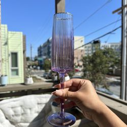 Set Of 11 lilac Champagne Flutes With Gold Rim
