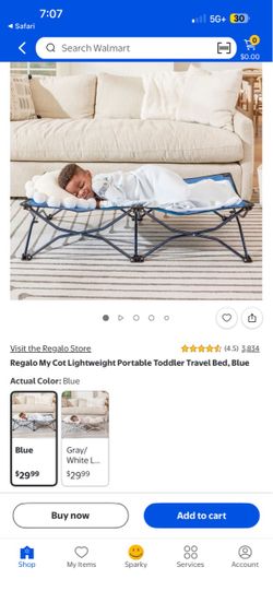 Regalo My Cot® Portable Toddler Bed, Foldable Kids Travel Bed & Camping Cot, Lightweight Sleeping Cot for Toddlers, Indoor/Outdoor, blue and pink