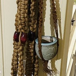 Set Of Two Brown Beaded Macrame plant Hanger One Is 60" Other Is 34”