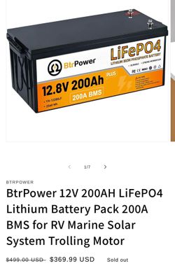 100% Brandnew In Factory Sealed Box BtrPower 12V 200AH Plus LiFePO4 Lithium Battery 200A BMS for RV Marine Solar System Trolling Motor