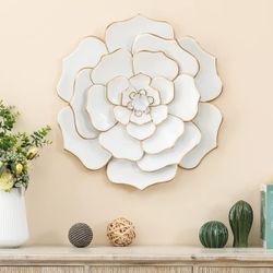 Metal Floral Wall Sculpture Color Off White