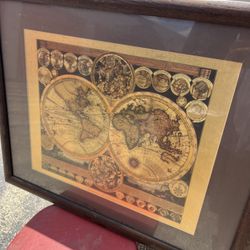 Vintage: Vintage Peter Schenk Planisphaerium Terrestre Gold Foil Map of the World