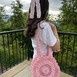 Handmade Pink Crochet Round Shoulder Bag — Lightweight Summer Style🩷🌸