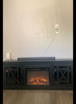 Black TV Stand with Electric Fireplace Insert