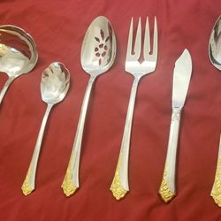 6 Piece Oneida GOLDEN DAMASK ROSE Stainless Steel Flatware Hostess Set