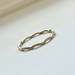 14K Gold Filled Stamped Vintage Thin Rings Women Minimalist Wave Accent Ring