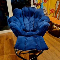 Peacock Shaped Lazy Reading Chair& Footrest Dark Blue Velvet 