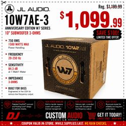 JL Audio W7 Series 10W7AE Anniversary Edition 10" 3-Ohm Subwoofer 1500 Watts 🚨 Payment Options Available 🚨 No Credit Needed 🚨
