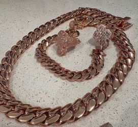 Miami rose gold plated Cuban link chain and ring combo