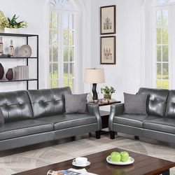 💥💥Brand New Grey Leather Sofa & Loveseat💥💥
