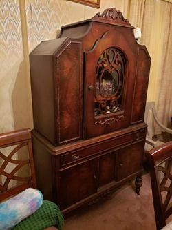 Antique furniture buffet, hutch and dining table with pullout leaf
