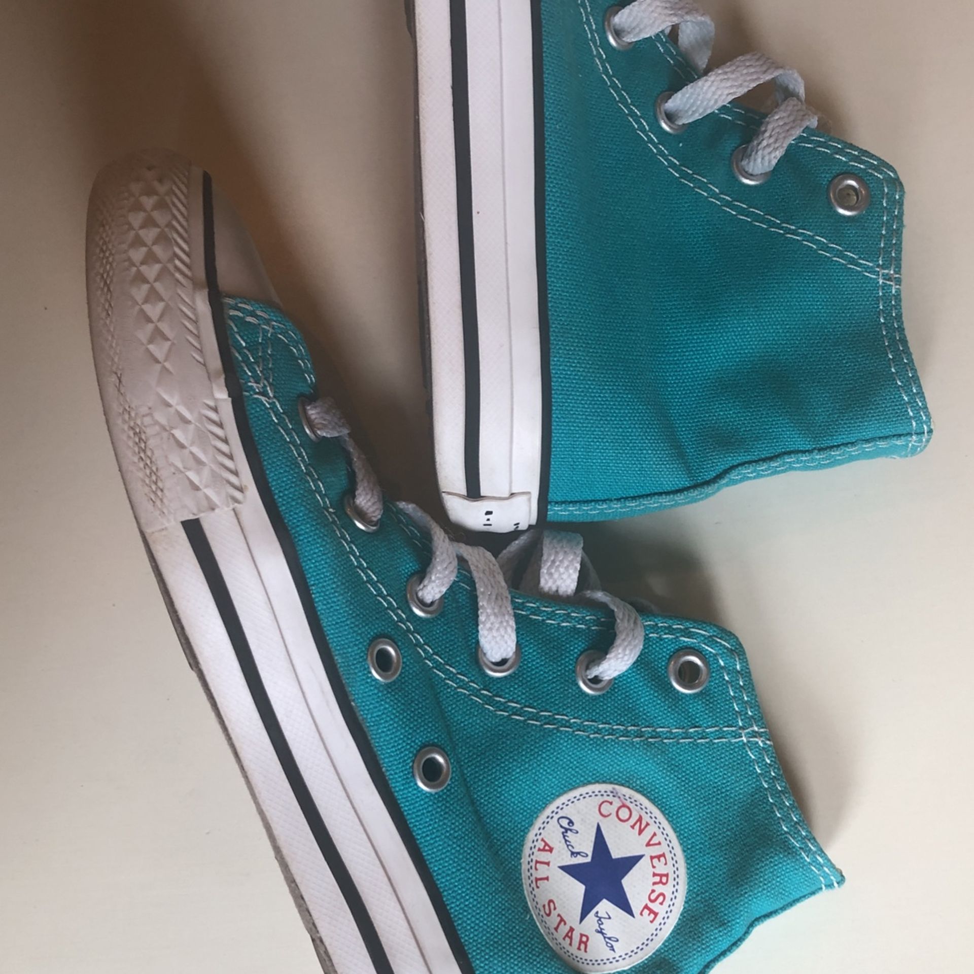 Girls Turquoise Converse High Tops Size 13