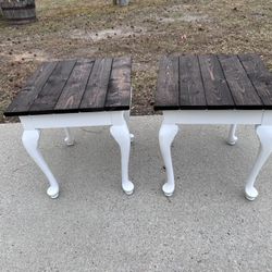 Pair of Vintage Upcycled Queen Anne Farmhouse Side End Tables with Storage