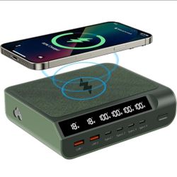 6 Ports 240W USB C Charger - Gallium Nitride Digital Display Screen Fast Charger Multi-Port Charging Station for Phones,Tablets,Laptops (Dark Green)