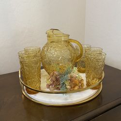 Vintage Anchor Hocking Pitcher And Glasses 