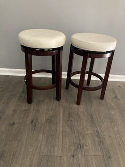 Leather Top Bar Height Stools Revolving TEAK  WOOD 