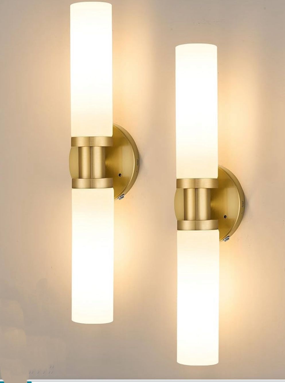 Modern Wireless Wall Lamp with White Shade for Living Room Brushed Gold 2 Pack (Including 4 Special Bulbs)