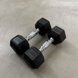 15 LB Rubber Hex Dumbbells