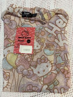 Hello Kitty Sanrio Mesh Long Sleeve Top Y2K Aesthetic Pink Size Small (Kids 10) NWT