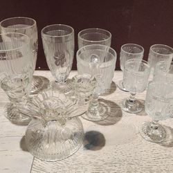 Antique Jeannette Depression Glass Clear Iris & Herringbone 11 PC LOT