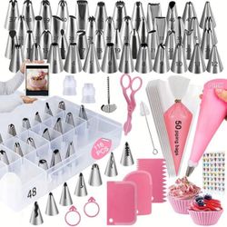 116pcs Cake Decorating Supplies Set, Includes 55 Piping Tips, 50 Piping Bags, 3 Icing Spatulas, With Storage Box. Suitable For Creative Icing Cake