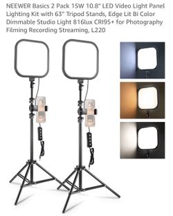 NEEWER Basics 2 Pack 15W 10.8" LED Video Light Panel Lighting Kit with 63" Tripod Stands