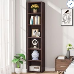 U0195 70.9 Inch Tall Narrow Bookcase, Rustic Corner Bookcase With Storage, 6 Tier Cube Display Shelves For