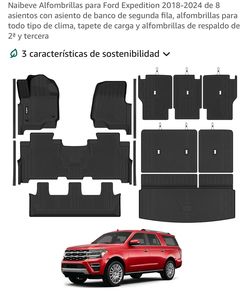 Floor mats for Ford Expedition 2018-2024 8 seats with second row bench seat, all-weather mats, cargo mat and 2nd and third back mats