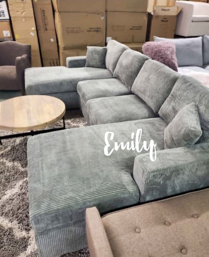 New Sectional Sofa Double Chaise Grey Corduroy
