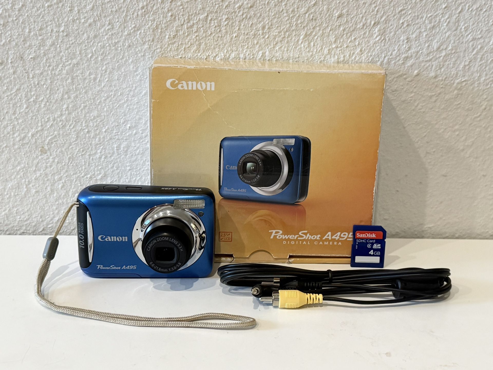 Canon PowerShot A495 Blue 10MP Digital Camera with 4GB SD Card in Box ~ WORK