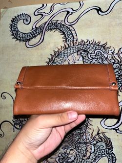 Brown Leather Fold-Over Clutch Wallet