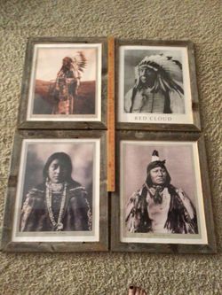 Set Of 4 Reprints Of Historic Indian Photography In Gray Barn Wood Frames