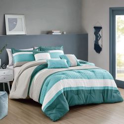ModaBed 6 Pieces Mertice Teal Comforter Set - Quilted Turquoise Bedding Set King Size