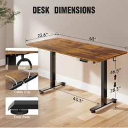 Veken 63 Inch Electric Standing Desk, Height Adjustable Sit Stand Up, Wood Desktop, Work Home Office Computer PC Table, Tall Standup Workstation, Gami