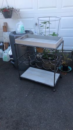 Bar cart metal frame wood tray