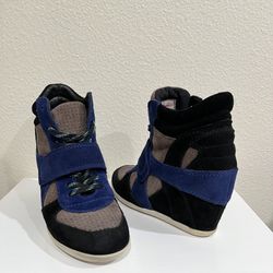Ash Limited Bowie Hidden Wedge Strap, Lace Sporty Sneaker With Black/Taupe & Royal Blue Tone